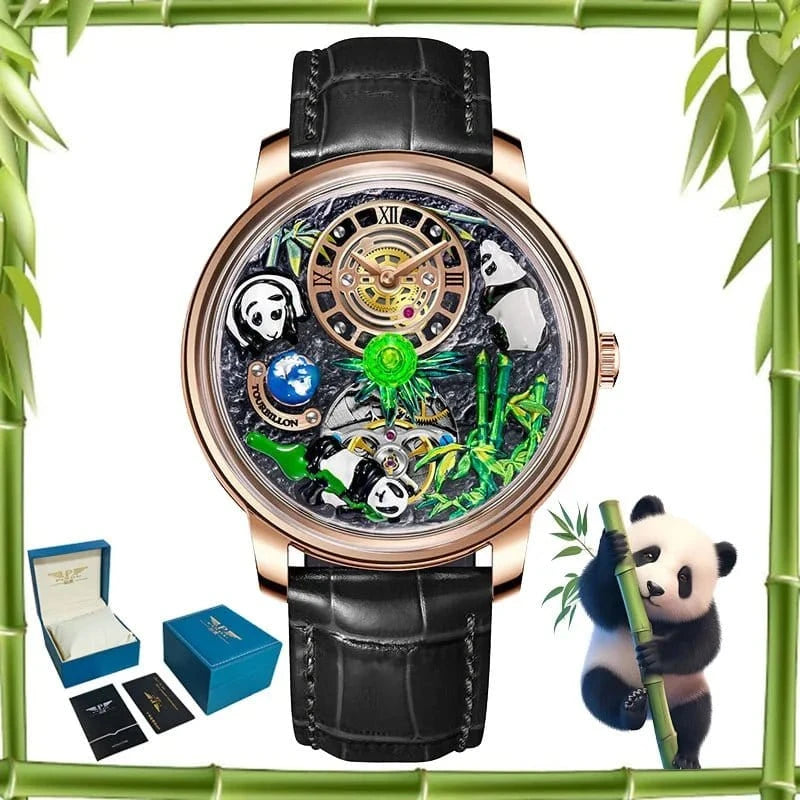 2025 New Panda Series Men’s Mechanical Watch – National Treasure Symbol, Rotating Crystal Ball, 45.5MM Luxury Wristwatch - FastZen