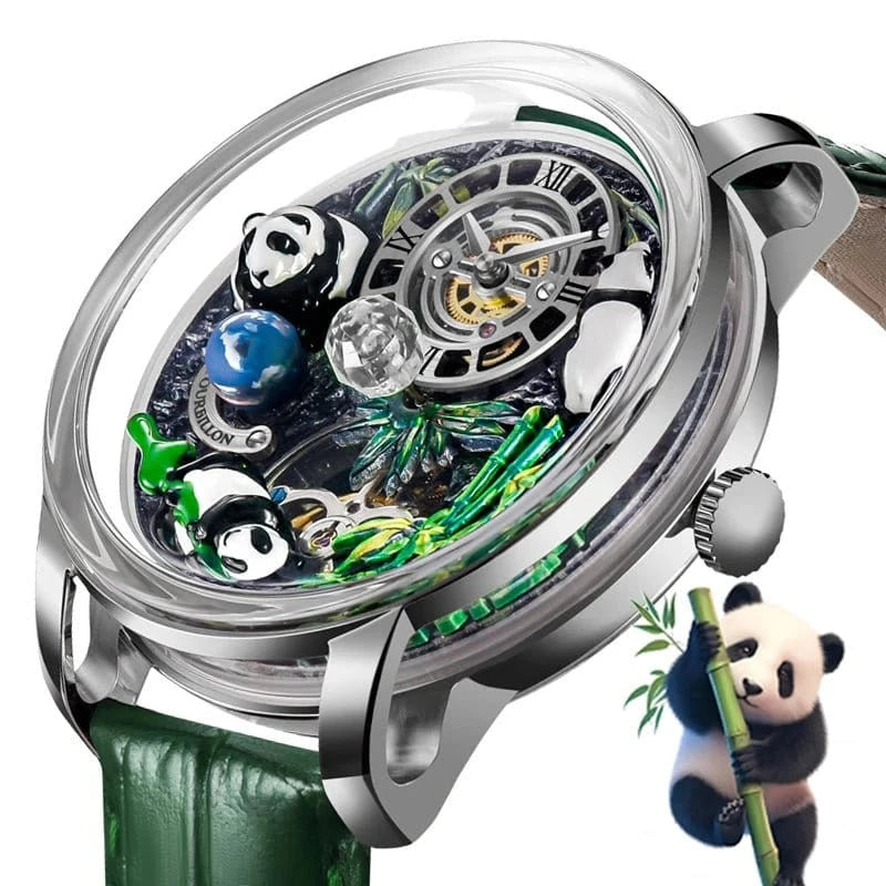2025 New Panda Series Men’s Mechanical Watch – National Treasure Symbol, Rotating Crystal Ball, 45.5MM Luxury Wristwatch - FastZen