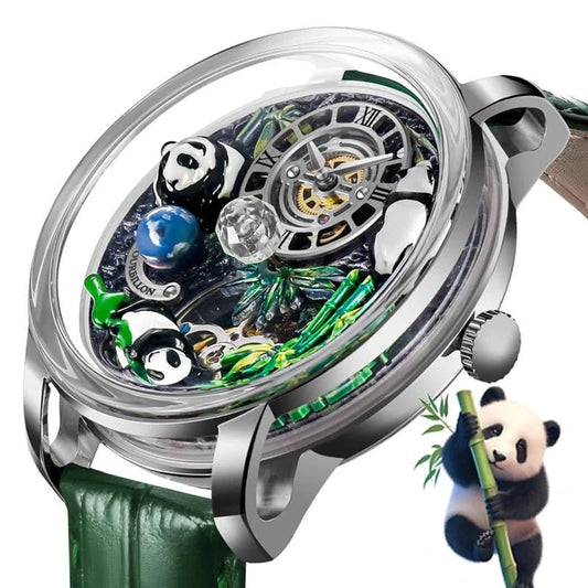 2025 New Panda Series Men’s Mechanical Watch – National Treasure Symbol, Rotating Crystal Ball, 45.5MM Luxury Wristwatch - FastZen