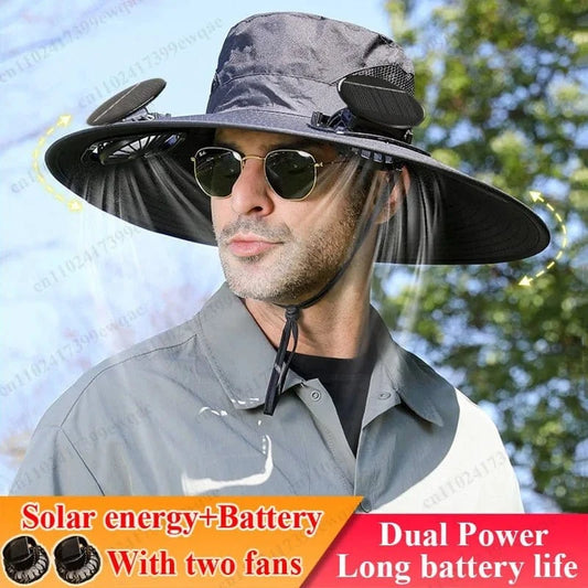 2025 Solar Fan Wide Brim Hat – Dual Power, Adjustable Sun Protection Hat for Outdoor - FastZen