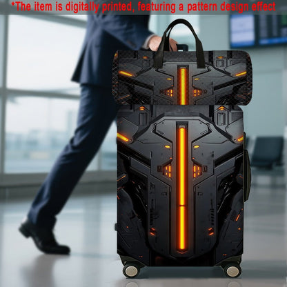 2pcs 2D Flat Travel Luggage Cover Set (1 Suitcase Cover + 1 Travel Bag) (Suitcase Not Included), Featuring a Tech Style with Mechanical Armor Element Designs on The Suitcase Cover And Travel Bag, Essential Travel Accessories, - FastZen