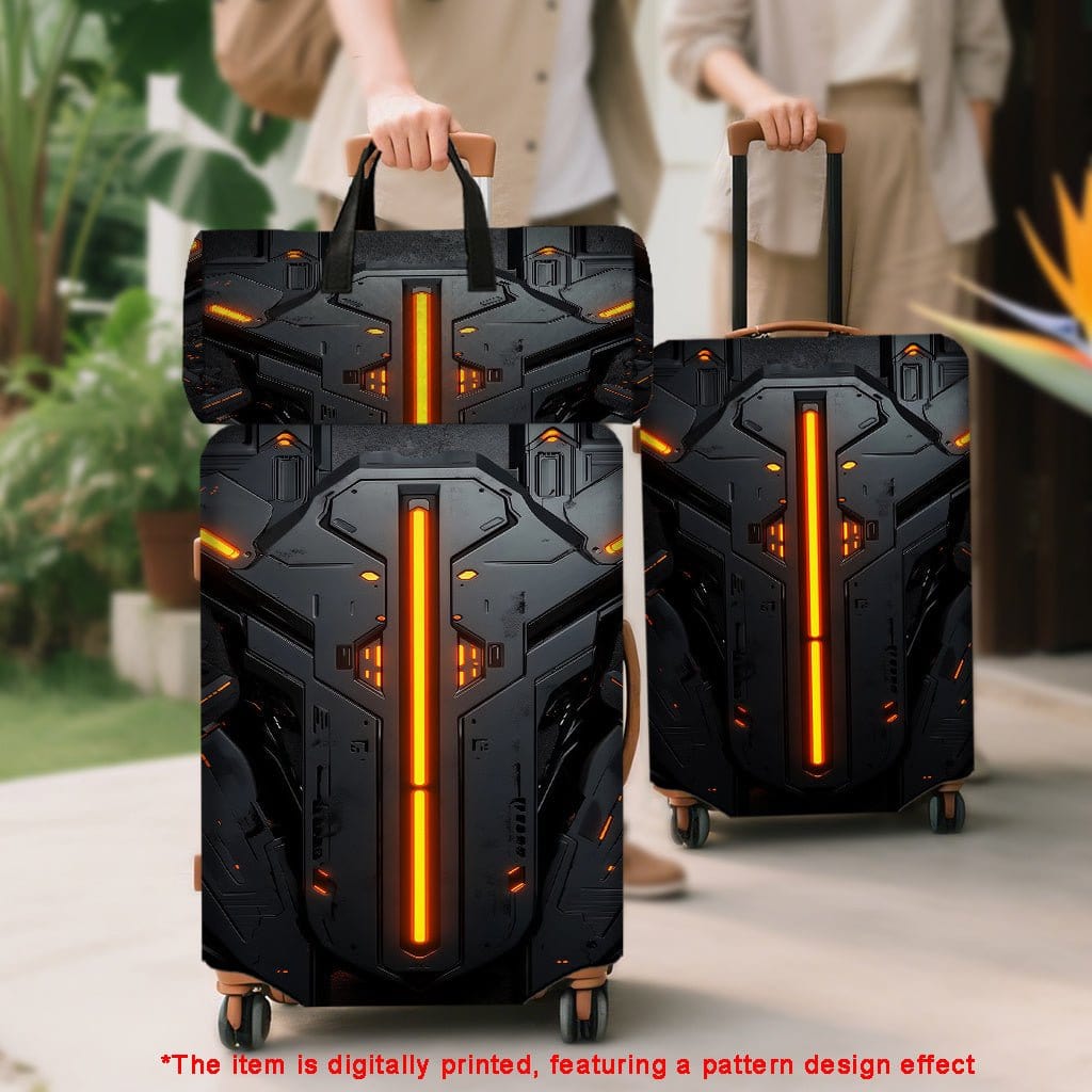 2pcs 2D Flat Travel Luggage Cover Set (1 Suitcase Cover + 1 Travel Bag) (Suitcase Not Included), Featuring a Tech Style with Mechanical Armor Element Designs on The Suitcase Cover And Travel Bag, Essential Travel Accessories, - FastZen