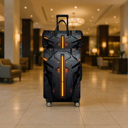 2pcs 2D Flat Travel Luggage Cover Set (1 Suitcase Cover + 1 Travel Bag) (Suitcase Not Included), Featuring a Tech Style with Mechanical Armor Element Designs on The Suitcase Cover And Travel Bag, Essential Travel Accessories, - FastZen