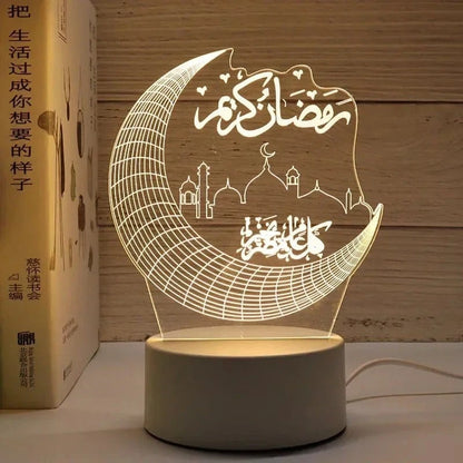 3D Acrylic LED Night Light – Islamic Ramadan Festival USB Lamp, Eid Mubarak Home & Bedroom Decor - FastZen