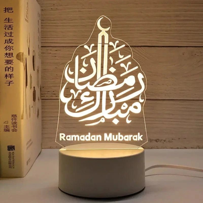 3D Acrylic LED Night Light – Islamic Ramadan Festival USB Lamp, Eid Mubarak Home & Bedroom Decor - FastZen