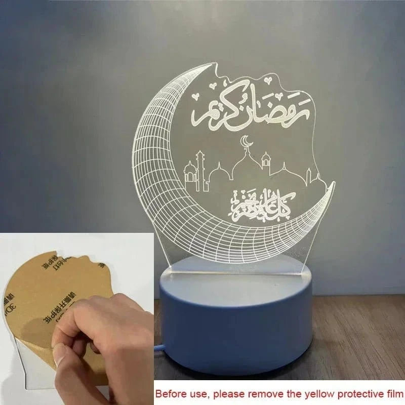 3D Acrylic LED Night Light – Islamic Ramadan Festival USB Lamp, Eid Mubarak Home & Bedroom Decor - FastZen