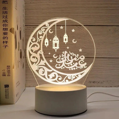 3D Acrylic LED Night Light – Islamic Ramadan Festival USB Lamp, Eid Mubarak Home & Bedroom Decor - FastZen