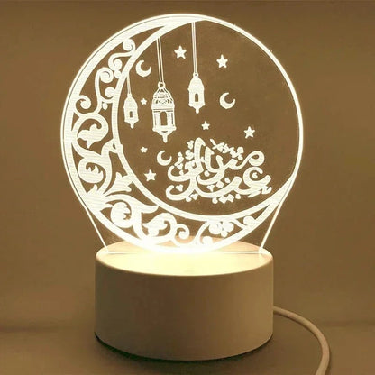 3D Acrylic LED Night Light – Islamic Ramadan Festival USB Lamp, Eid Mubarak Home & Bedroom Decor - FastZen