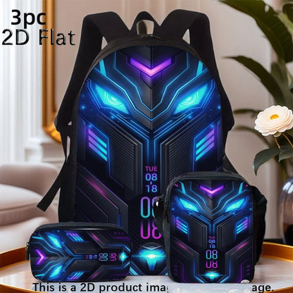 3pcs Steel Style Game Backpack Set Includes a Large Capacity Backpack, a Pencil Case And a Zippered Lunch Bag with Adjustable Shoulder Straps, Making It a Great Travel And Commuting Gift. - FastZen