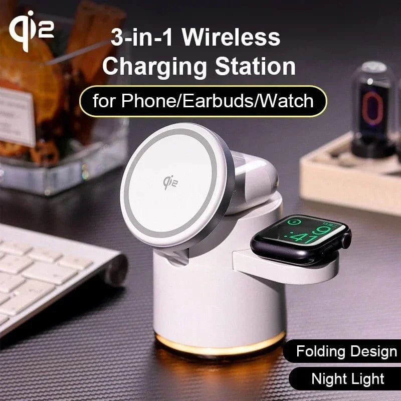 4 - in - 1 QI2 Wireless Charging Station – Fast Charger Dock with Night Light for MagSafe iPhone - FastZen