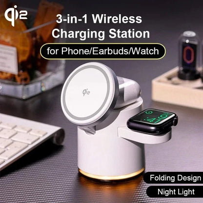4 - in - 1 QI2 Wireless Charging Station – Fast Charger Dock with Night Light for MagSafe iPhone - FastZen