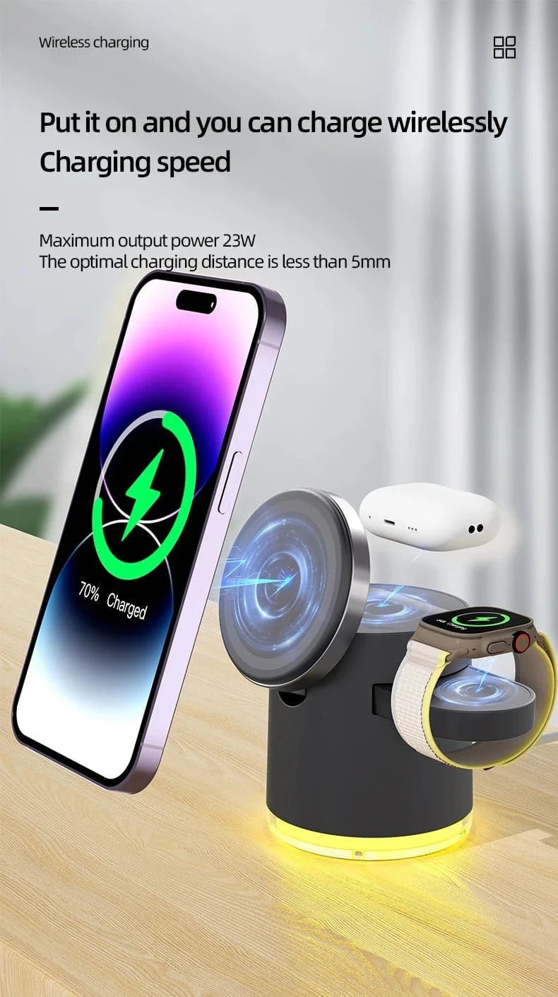 4 - in - 1 QI2 Wireless Charging Station – Fast Charger Dock with Night Light for MagSafe iPhone - FastZen