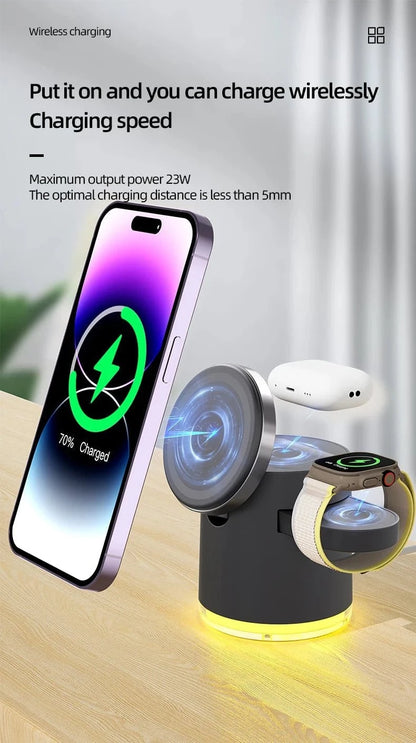 4 - in - 1 QI2 Wireless Charging Station – Fast Charger Dock with Night Light for MagSafe iPhone - FastZen