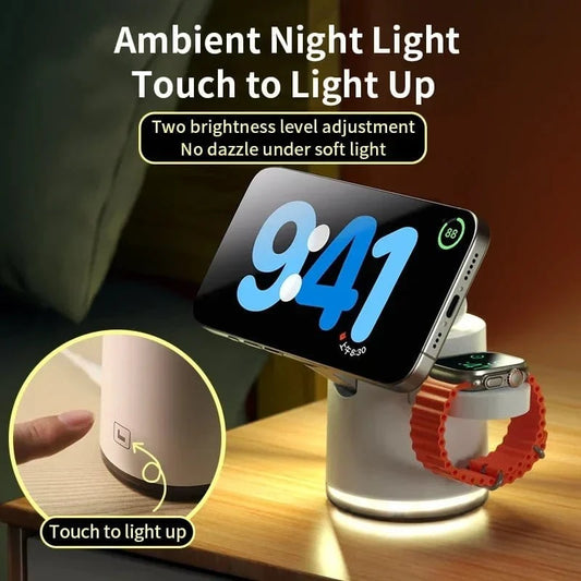 4 - in - 1 QI2 Wireless Charging Station – Fast Charger Dock with Night Light for MagSafe iPhone - FastZen