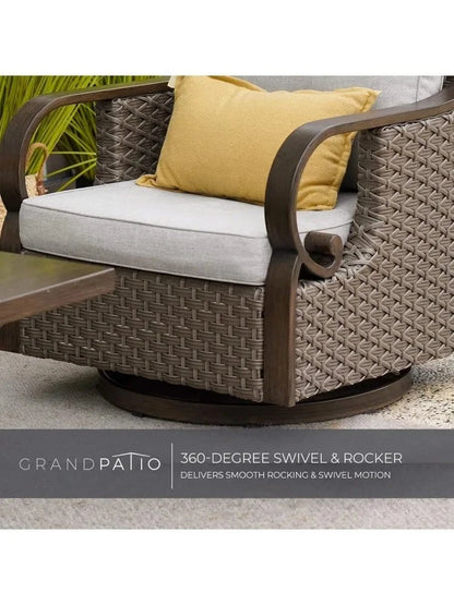 4 - Piece Outdoor Patio Furniture Set – Wicker Rocking & Swivel Chairs with Cushions and Coffee Table - FastZen