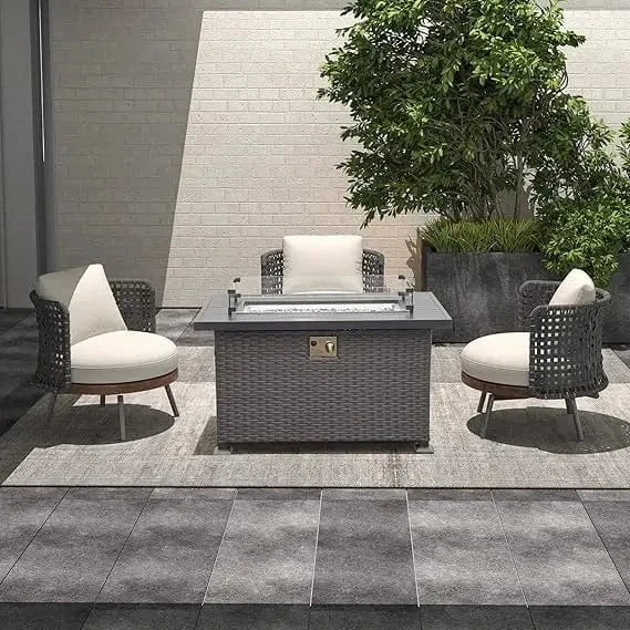 43 - Inch Propane Fire Pit Table – 50,000 BTU Gas Firepit with Lid, Glass Rocks & ETL Certification – Rattan Design Outdoor Heater - FastZen