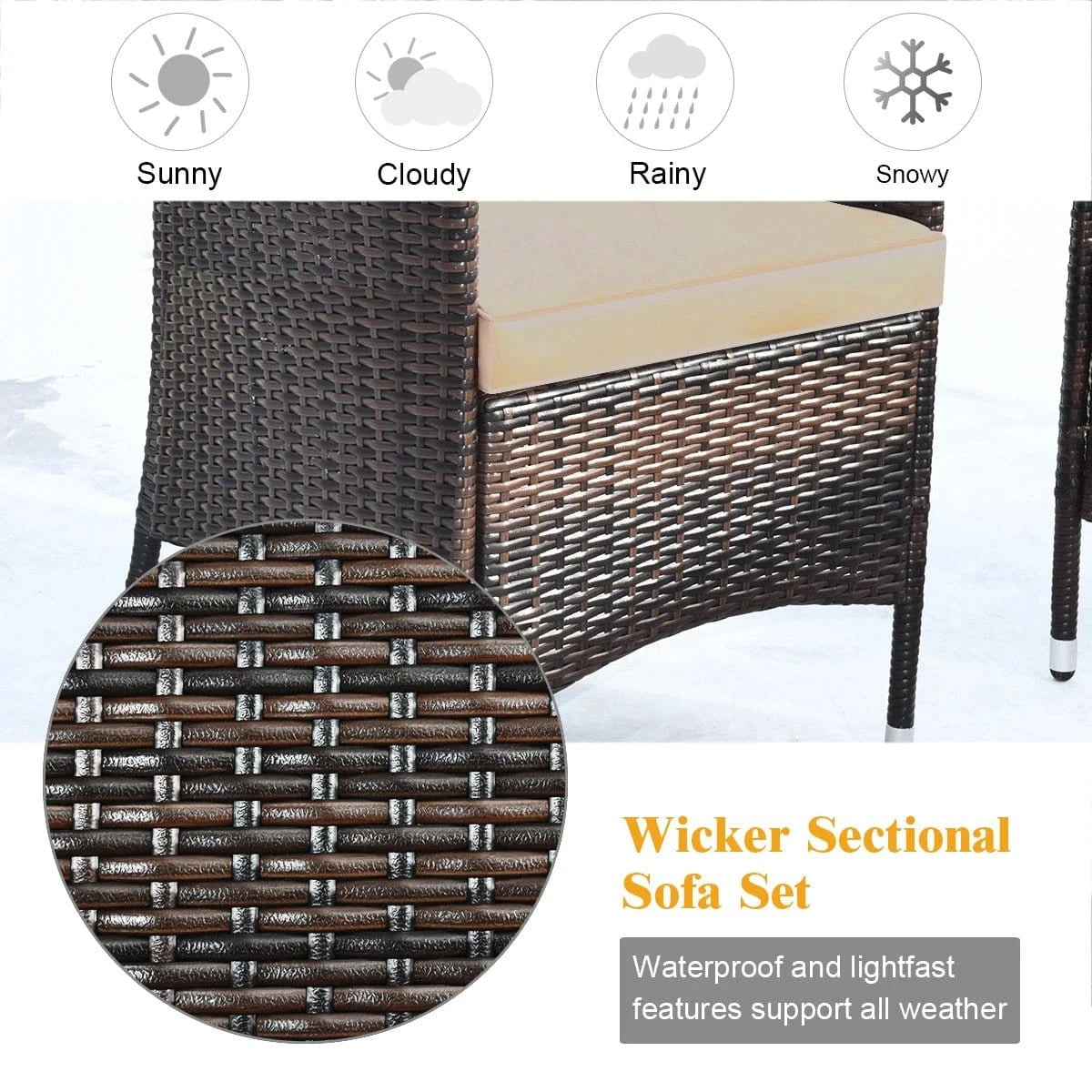 4PCS Rattan Patio Furniture Set – Cushioned Sofa, Chairs & Coffee Table for Garden - FastZen