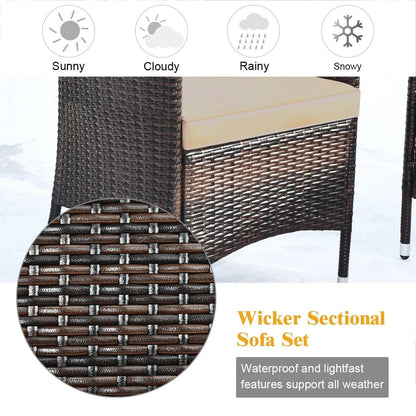 4PCS Rattan Patio Furniture Set – Cushioned Sofa, Chairs & Coffee Table for Garden - FastZen