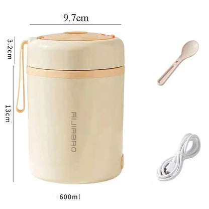 600ML USB Electric Heating Lunch Box – Portable Stainless Steel Food Warmer & Drink Heater - FastZen