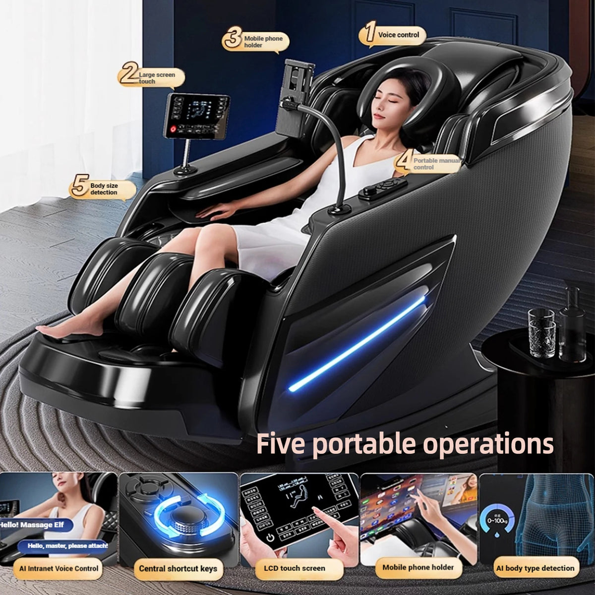 Massage Chair 4D with Zero Gravity Full Body with Voice Control,Back Heating,Bluetooth Speaker,Airbags Massage Chair