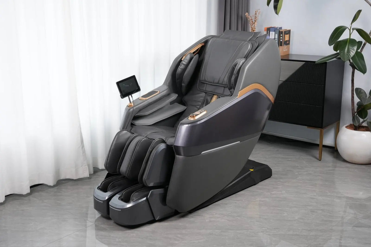 Massagesessel 4D mit Schwerelosigkeit Ganzkörper mit Sprachsteuerung, Rückenheizung, Bluetooth-Lautsprecher, Fuß-4D-Massagesessel