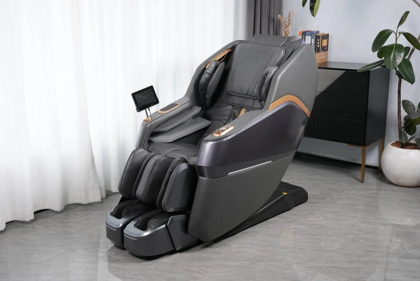 Massagesessel 4D mit Schwerelosigkeit Ganzkörper mit Sprachsteuerung, Rückenheizung, Bluetooth-Lautsprecher, Fuß-4D-Massagesessel