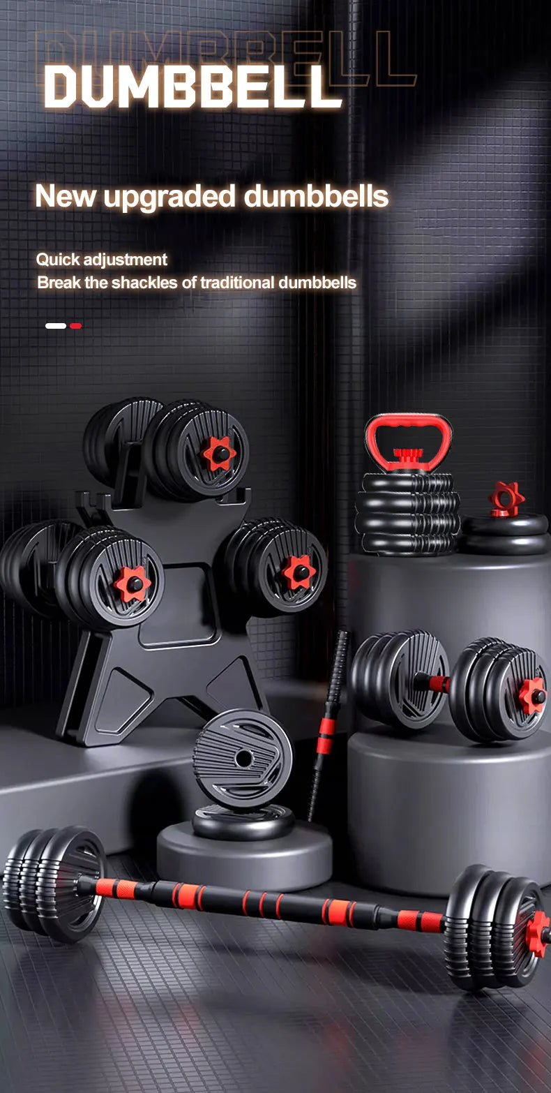 4-in-1 Adjustable Weight Dumbbell Set 22lb– Multi-Function Home Gym Equipment for Men & Women – Convertible Dumbbell, Kettlebell