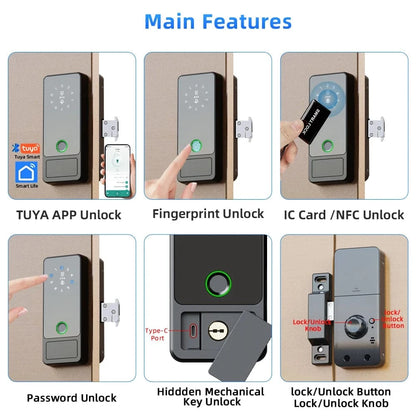 G18 Tuya Bluetooth Smart Door Lock – Fingerprint, APP, IC Card & Password Unlock for Steel/Wooden Doors