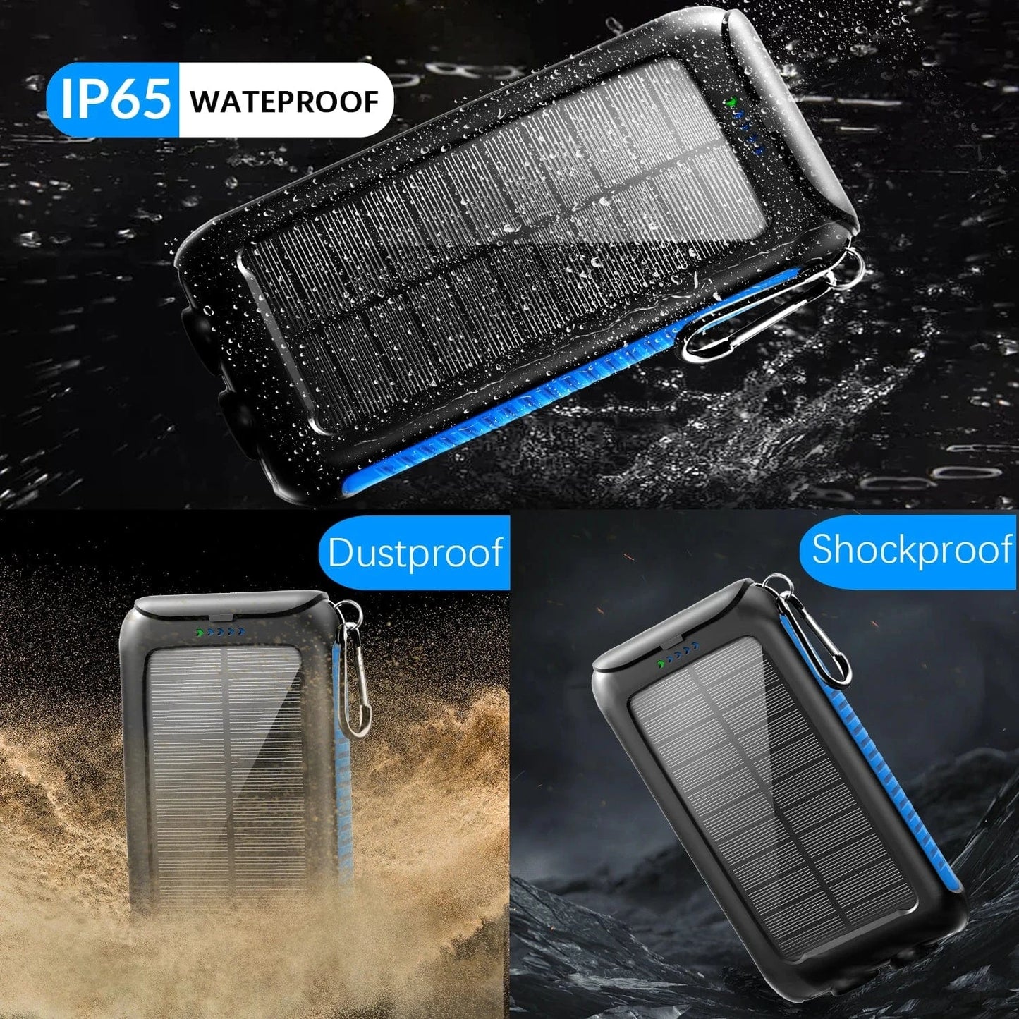 38800 mAh Solar Power Bank with Dual USB – Waterproof Portable Charger with LED Light for Camping Phones & Tablets