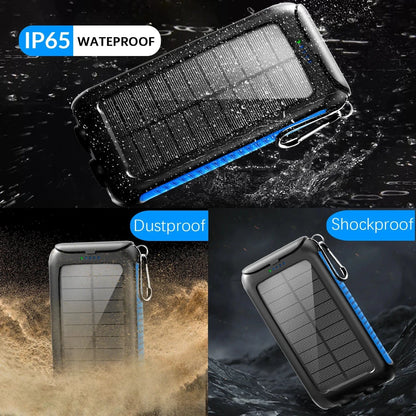 38800 mAh Solar Power Bank with Dual USB – Waterproof Portable Charger with LED Light for Camping Phones & Tablets