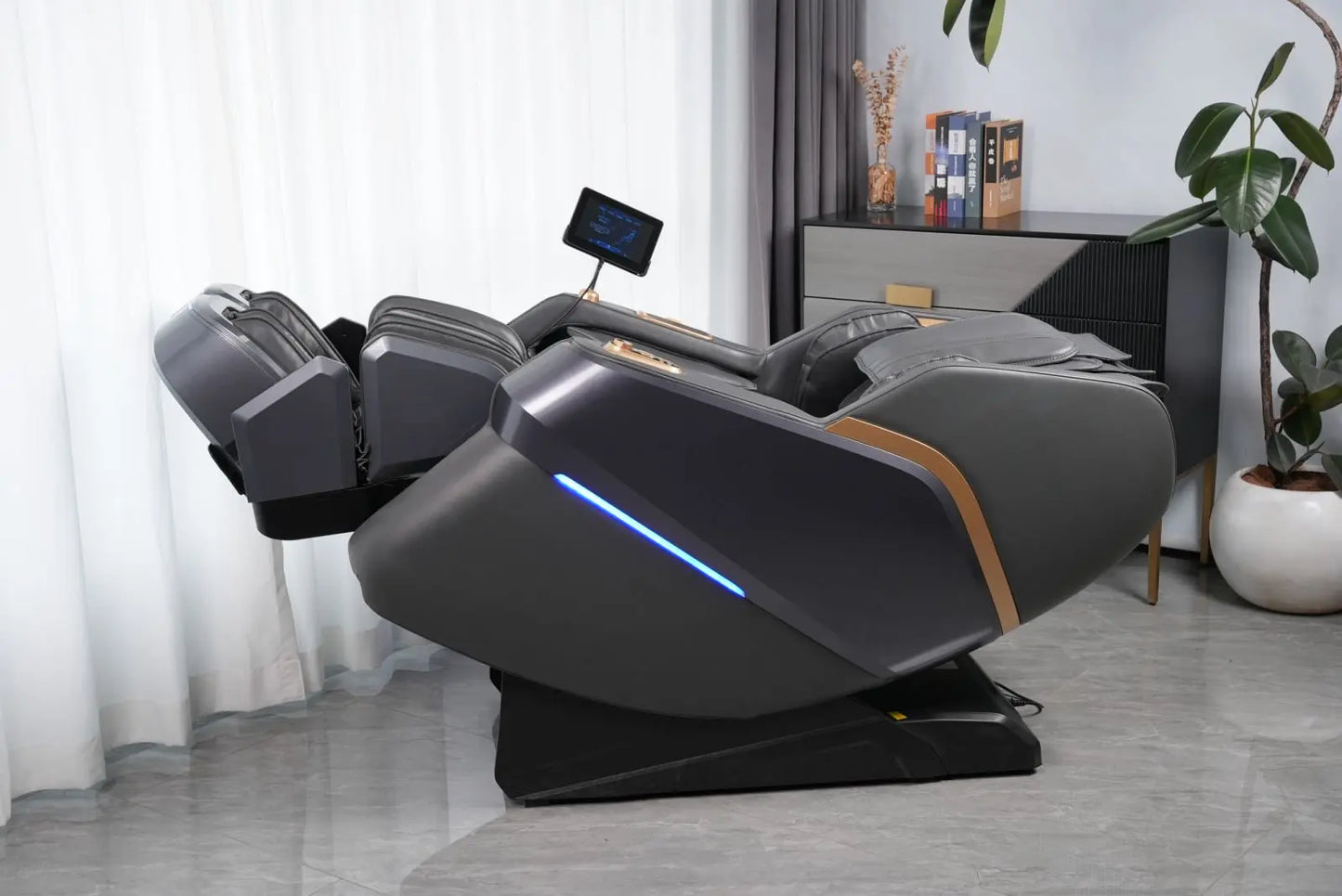 Massagesessel 4D mit Schwerelosigkeit Ganzkörper mit Sprachsteuerung, Rückenheizung, Bluetooth-Lautsprecher, Fuß-4D-Massagesessel