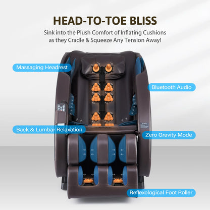 Massage Chair with SL Track 22 Nodes Foot Rollers and Heating Pads, Recliner Chair with Bluetooth Speakers, Neck Shoulder Back a