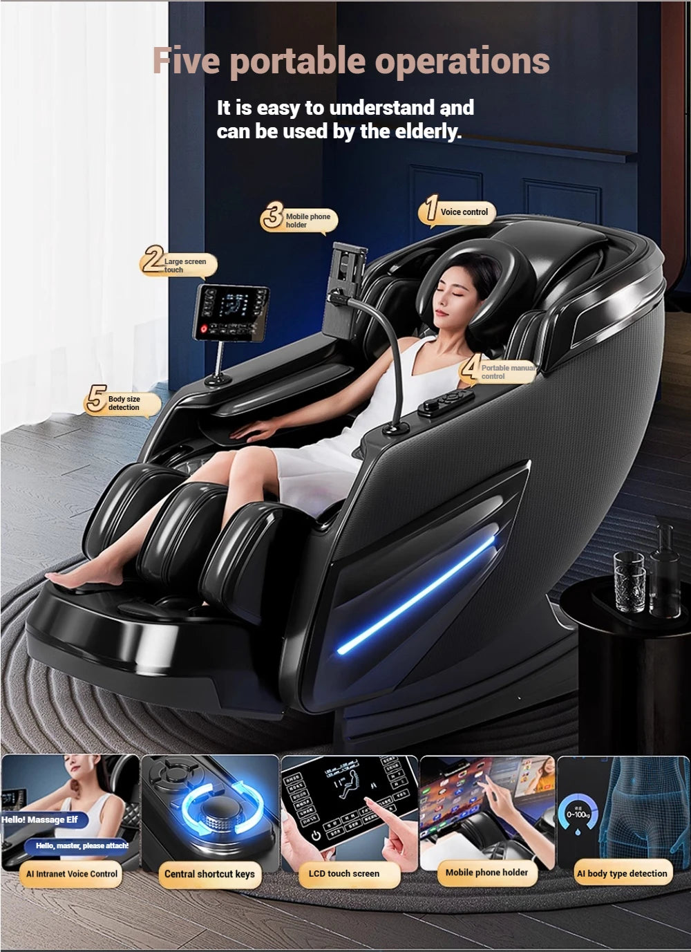 Massage Chair 4D with Zero Gravity Full Body with Voice Control,Back Heating,Bluetooth Speaker,Airbags Massage Chair
