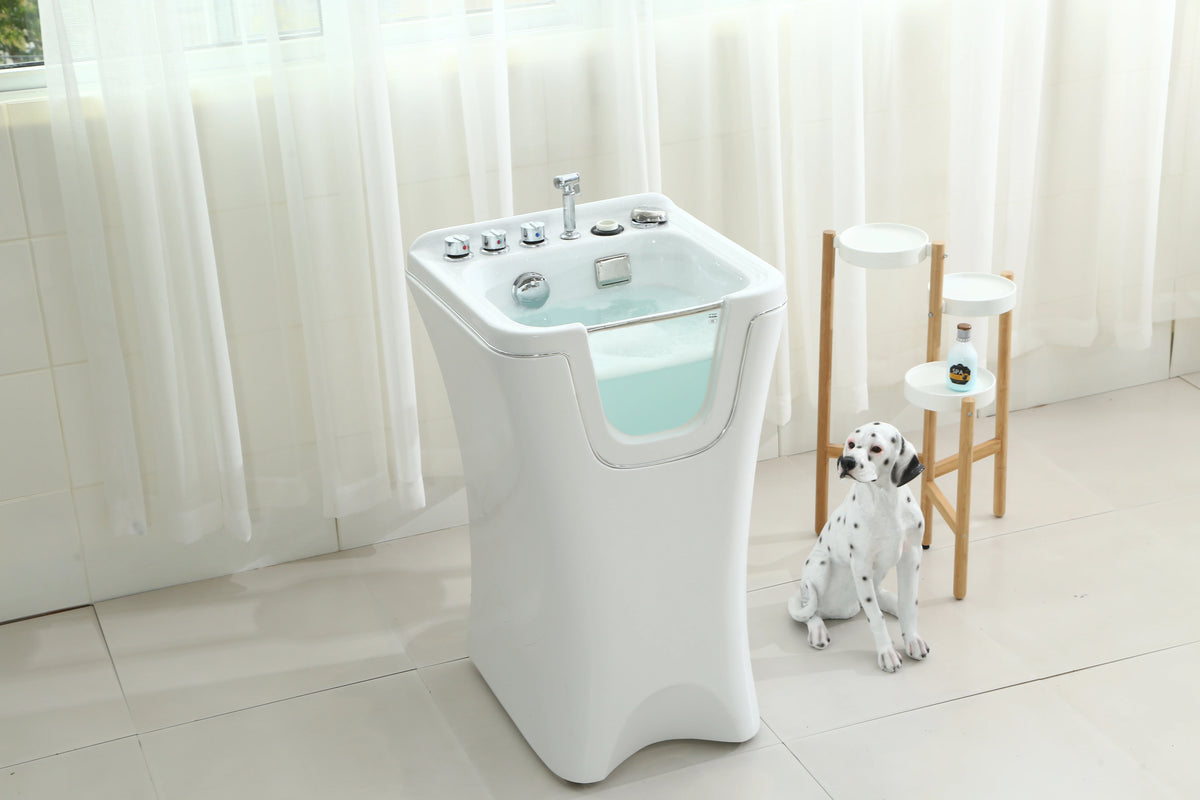 Modern 1.5m White Acrylic Clawfoot Bathtub with Multi-Function Faucet All Seasons Use for Cats & Dogs Indoor Bathroom