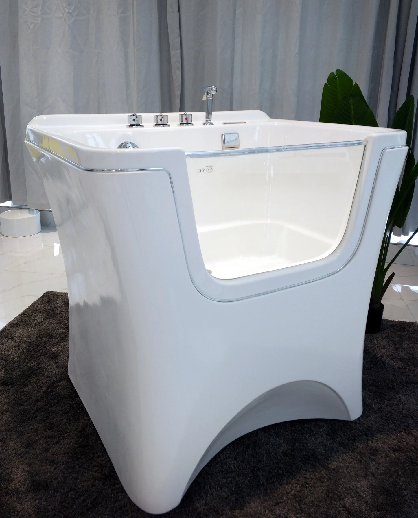 Modern 1.5m White Acrylic Clawfoot Bathtub with Multi-Function Faucet All Seasons Use for Cats & Dogs Indoor Bathroom