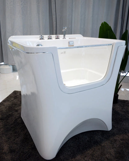 Modern 1.5m White Acrylic Clawfoot Bathtub with Multi-Function Faucet All Seasons Use for Cats & Dogs Indoor Bathroom