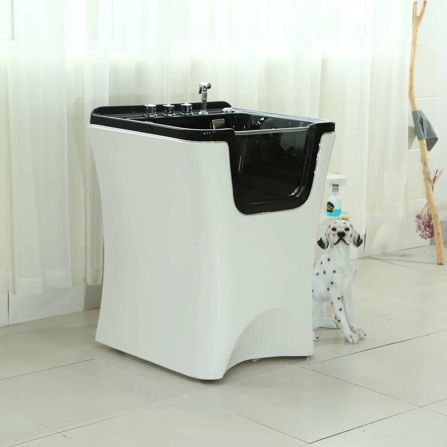 Modern 1.5m White Acrylic Clawfoot Bathtub with Multi-Function Faucet All Seasons Use for Cats & Dogs Indoor Bathroom