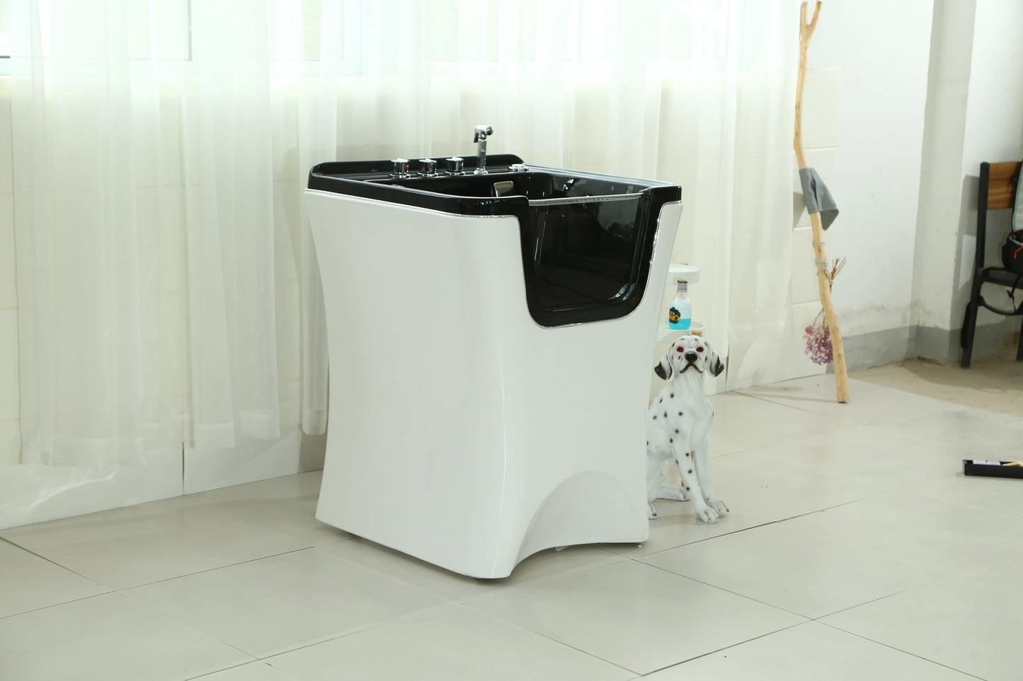 Modern 1.5m White Acrylic Clawfoot Bathtub with Multi-Function Faucet All Seasons Use for Cats & Dogs Indoor Bathroom