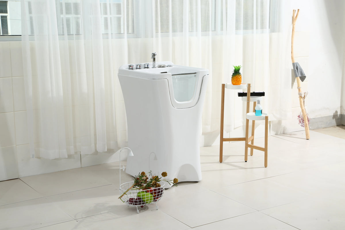Modern 1.5m White Acrylic Clawfoot Bathtub with Multi-Function Faucet All Seasons Use for Cats & Dogs Indoor Bathroom