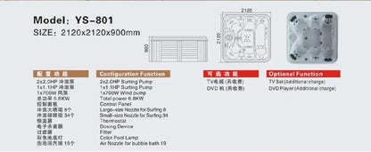 2120X2120X900mm 4 people Swimming Pool Whirlpool Bathtub Hydromassage Surf Massage Outdoor SPA 99-2