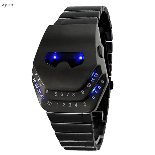 Fashion Mens Stainless Steel Snake Head Blue LED Wrist Watch Gift Cool - LED Binary Watch