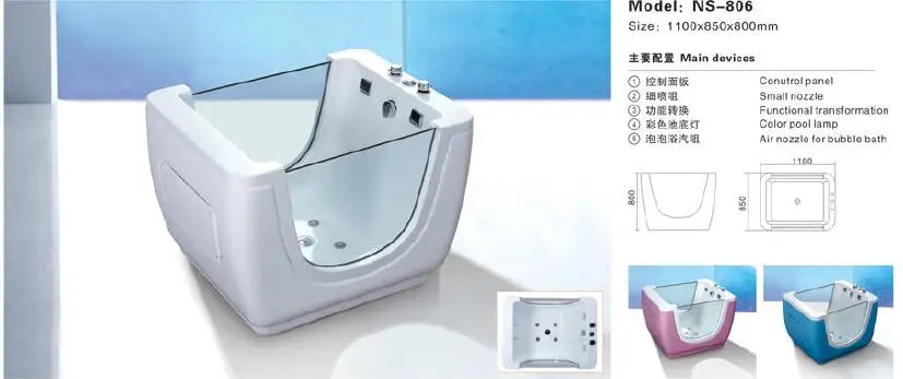 1100X850X800mm Infant Baby Portable Spa Acrylic Hydromassage Whirlpool Kids Children Bathtub NS806a