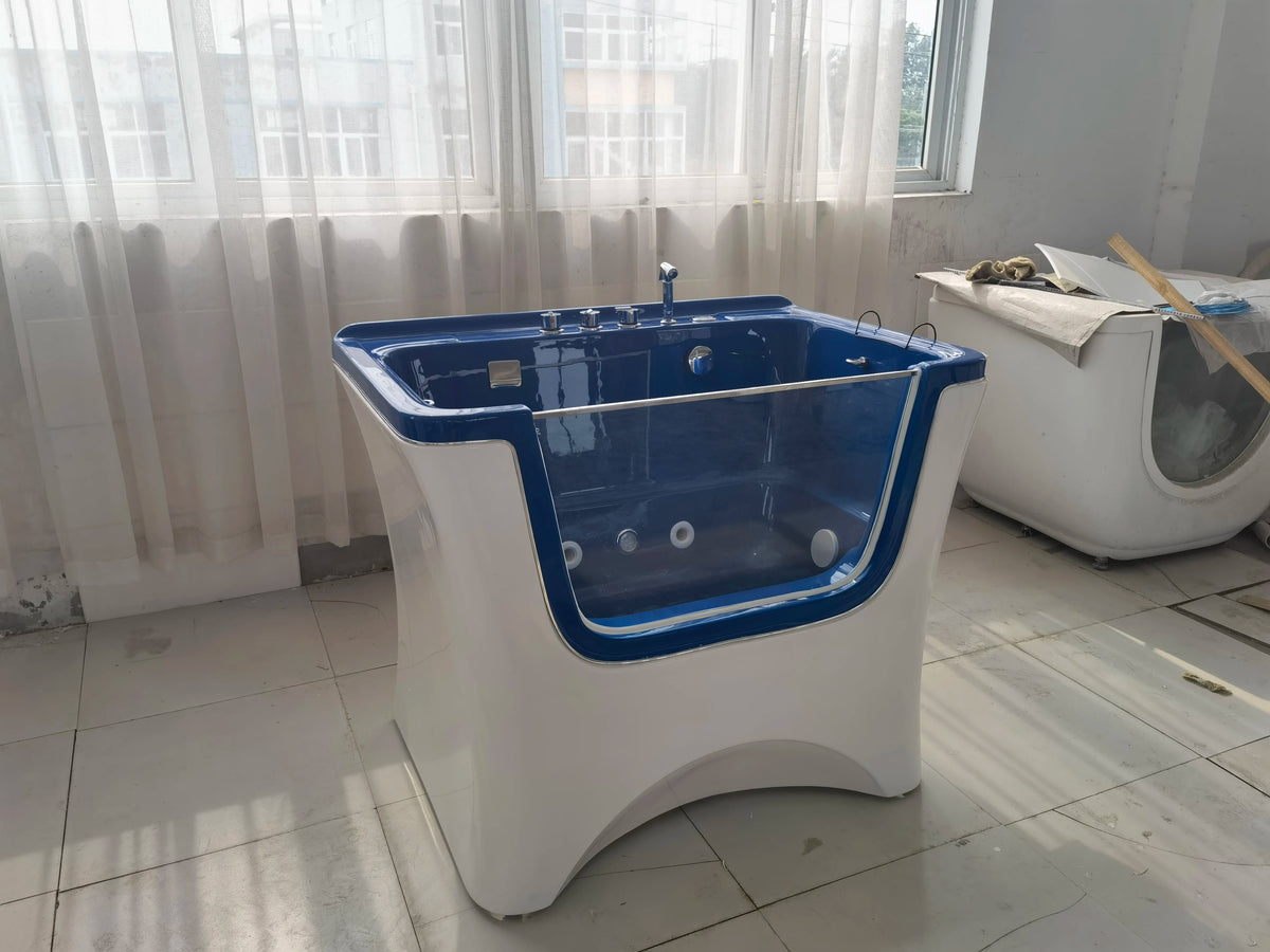 Modern 1.5m White Acrylic Clawfoot Bathtub with Multi-Function Faucet All Seasons Use for Cats & Dogs Indoor Bathroom
