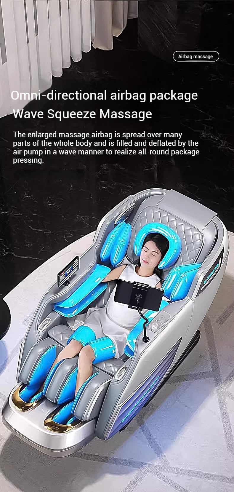 2025 4D-Massagesessel Shiatsu-Massage Ganzkörpermassagesessel Schwerelosigkeit, ausziehbare Fußstütze, SL Track Heizung Airbags, Heizung