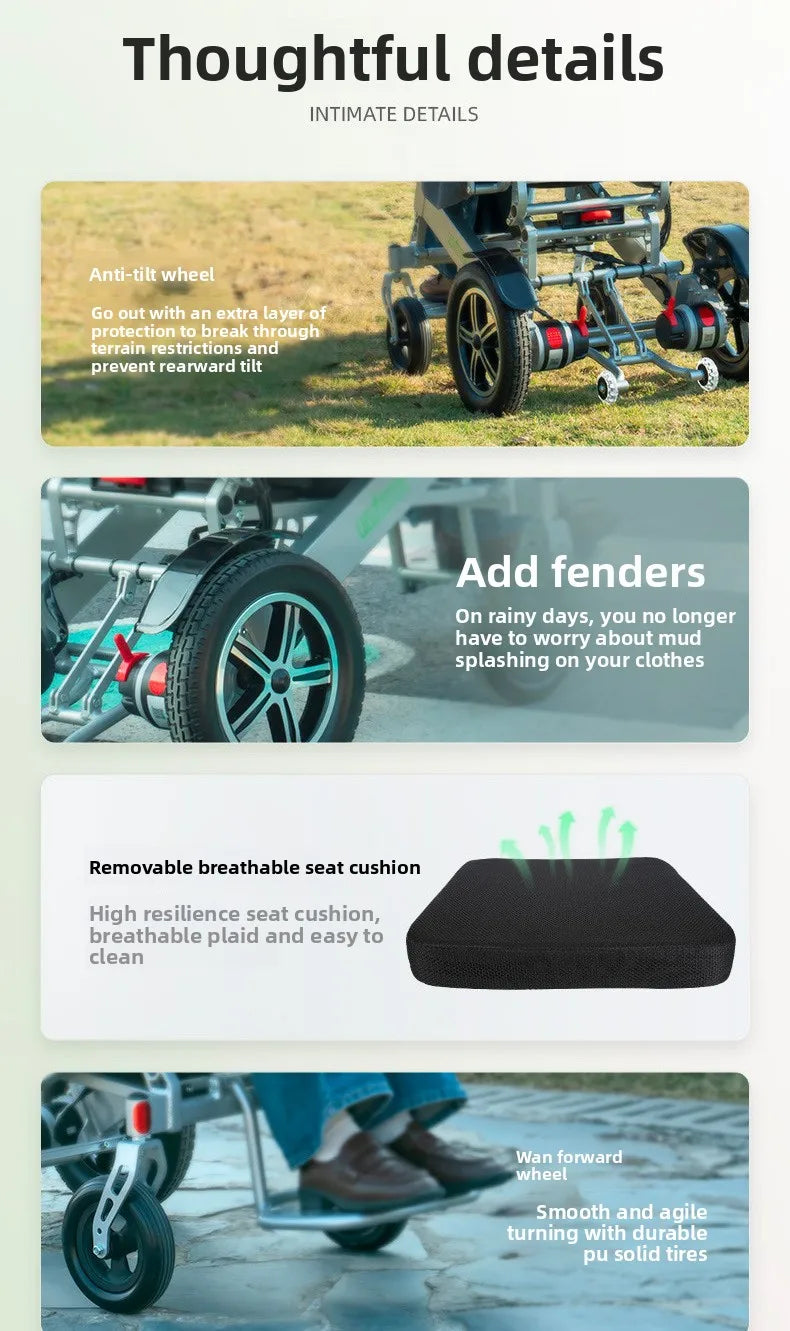Elektrorollstuhl, Seniorenmobil, bürstenloser Faltrollstuhl, leichter Rollstuhl aus Aluminiumlegierung