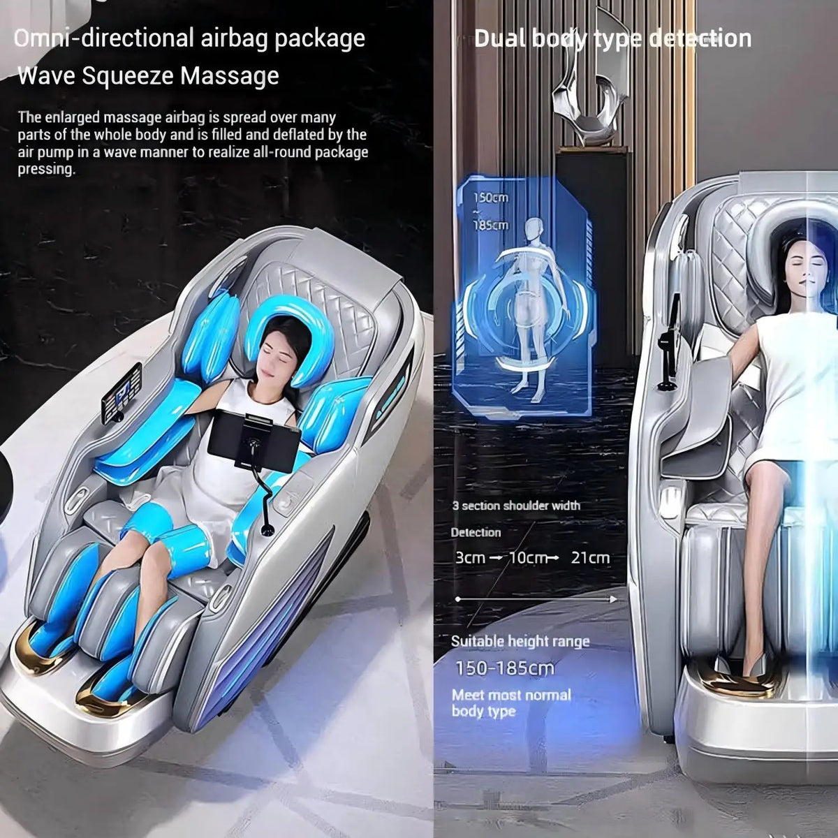 2025 4D-Massagesessel Shiatsu-Massage Ganzkörpermassagesessel Schwerelosigkeit, ausziehbare Fußstütze, SL Track Heizung Airbags, Heizung