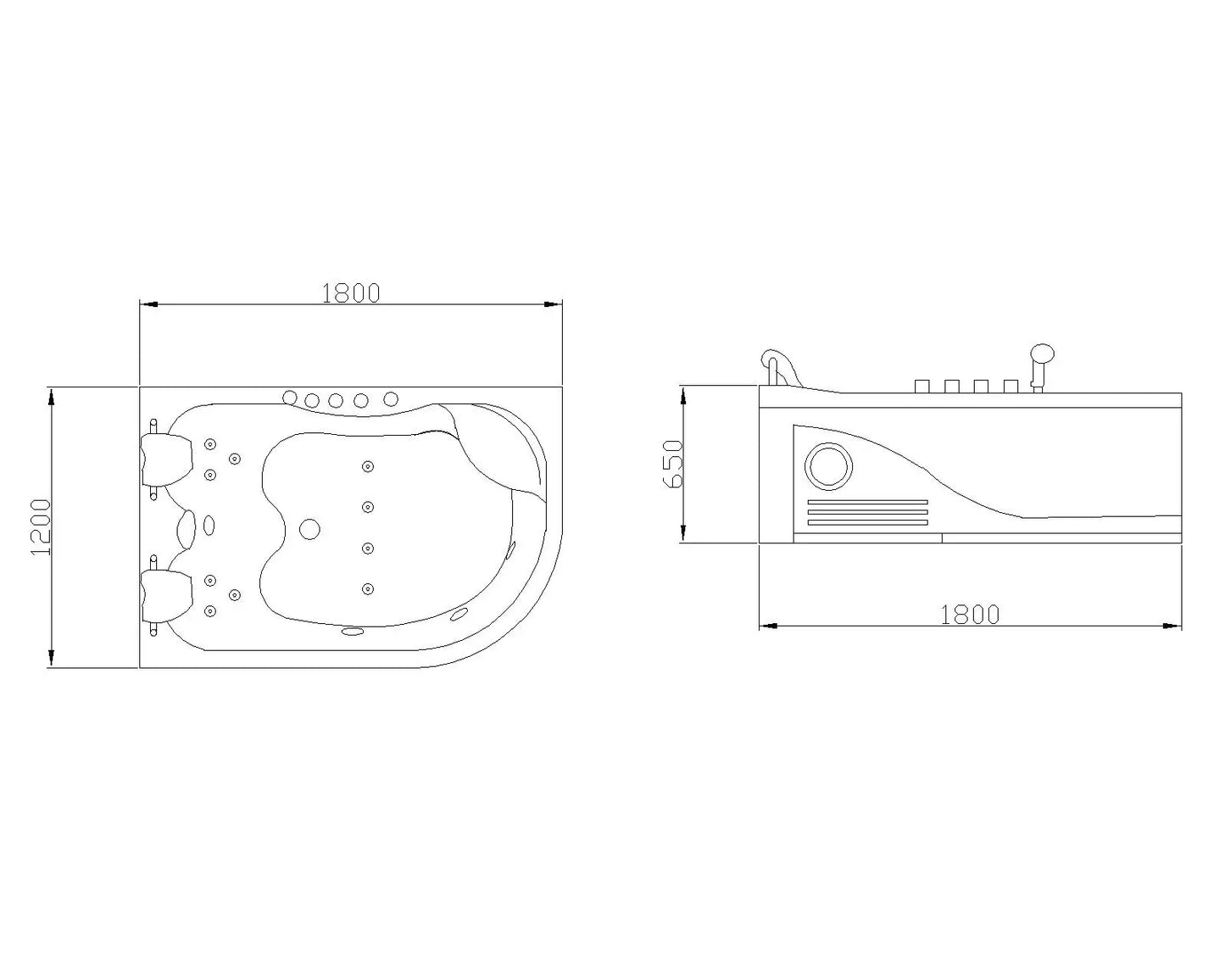 Schwarze Acryl-2-Personen-freistehende Luftstrahl-Massage-Badewanne Whirlpool Intelligente LED-Licht-Spa-Badewanne