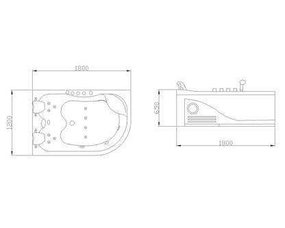 Schwarze Acryl-2-Personen-freistehende Luftstrahl-Massage-Badewanne Whirlpool Intelligente LED-Licht-Spa-Badewanne