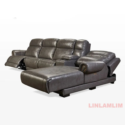 MINGDIBAO Luxuriöses Sofa-Set aus echtem Leder mit elektrischer Relaxfunktion, L-förmige elektrische Relax-Couch mit Nagelverzierung, Heimkinositz