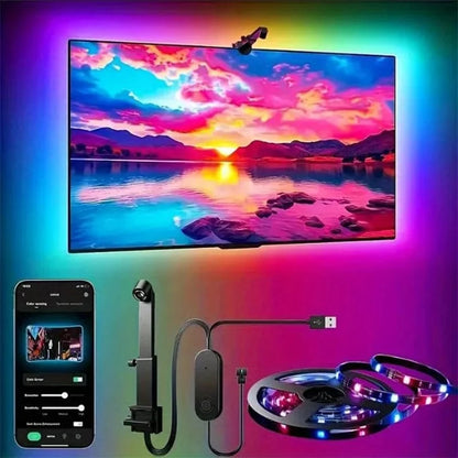 RGBIC LED TV Backlight Strip with Camera – Smart Ambient Lighting for 55–75” TVs
